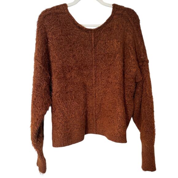 Free People Icing Pullover Mocha Java Brown Small V Neck Fuzzy Cozy Warm Neutral - Picture 8 of 9